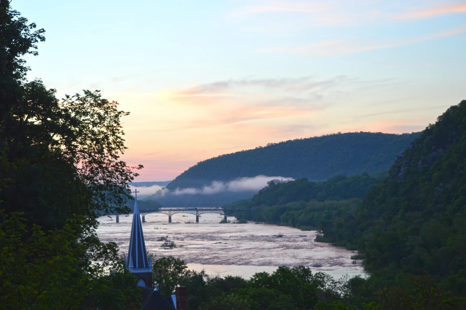 The Shenandoah River and wooded West Virginia hills seen from Jefferson Rock.
